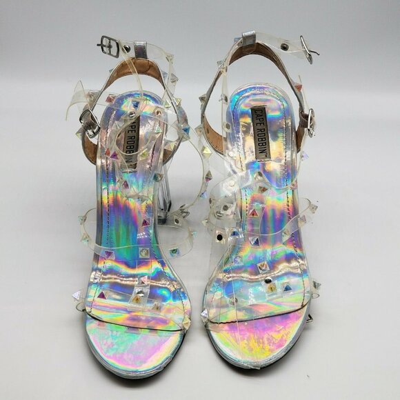 Cape Robbin Maria 37 Womens‎ Clear Lucite Perspex Studded Strappy Heel Size 8.5M - Picture 3 of 6